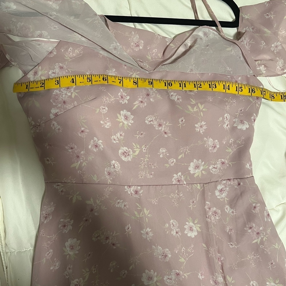 Birdy Grey Size Small Formal Floral Maxi Dress Chiffon Side Slit Spaghetti Strap - Picture 9 of 11